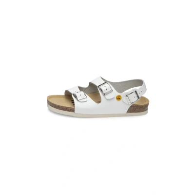 Abbildung von VITAFORM® ESD Sandalen mit Schnalle Damen Herren Leder, ableitfähige Arbeitsschuhe für Medizin, Elektrotechnik, Fabriken, Antistatische Schuhe guter Passform, rutschfeste Eva Sohle, Weiß Größe 47