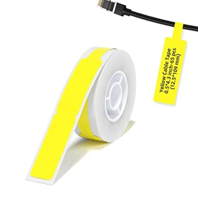 Abbildung von NIIMBOT Kabel Etikett (0,49&quot; x 4,29&quot;) Drucker Aufkleber Papier mit Selbstklebend für D11 Label Maker, 1 Rolle à 65 Stück (Gelb)