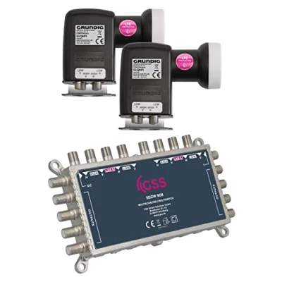 Abbildung von GSS Set 9/8 Multischalter + 2 Grundig Quattro LNB 8 Teilnehmer Satelliten Matrix, Multiswitch für Satellitenschüssel, Digital HDTV 4K 8K Fernseher, Sat Anlage, Verteiler (SDZW908 GLQD401)