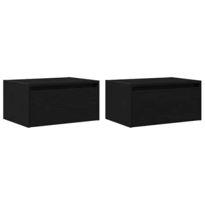 Abbildung von vidaXL Wand Nachttische mit LED Leuchten 2 STK. Schwarz Eichen Optik, Schrank, Nachtschrank, Bettschrank, Nachttisch, Nachtkonsole, Betttisch