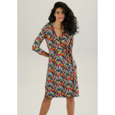 Abbildung von Aniston SELECTED Jerseykleid mit fröhlichem Blumendruck und femininem Ausschnitt NEUE KOLLEKTION