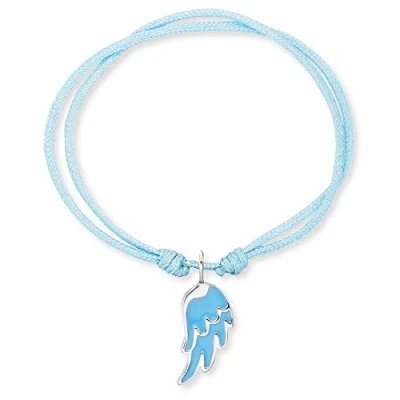 Abbildung von Herzengel Mädchen Kinder Armband aus hellblauem Nylon und einem Flügel Anhänger hellblauer Emaille Ösenverschluss längenverstellbar nickelfrei