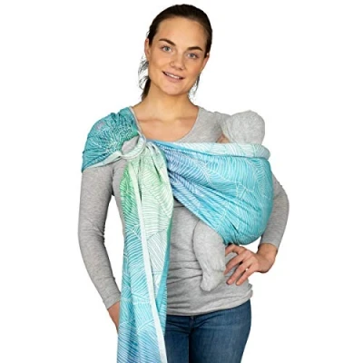 Abbildung von Hoppediz Ring Sling, Baby Tragetuch ab Geburt, 100 % kbA Baumwolle, Design Grenada creme