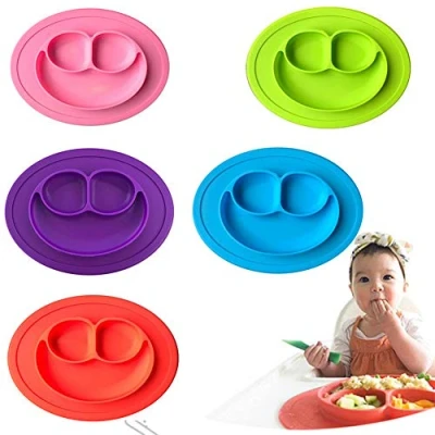 Abbildung von DUBENS 5er Pack Baby Teller Schüssel Mini Silikon Tischset für Kleinkinder und Kinder Tragbar Rutschfest Babyteller mit Saugnapf