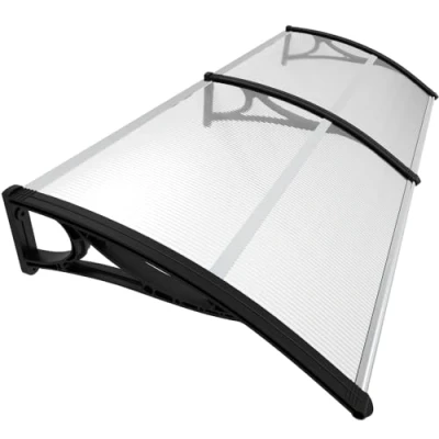 Abbildung von VOUNOT Vordach für Haustür 200 x 80 cm, Überdachung aus Aluminium und Polycarbonat, Transparentes Pultbogenvordach, Pultvordach mit Mittelstange Schwarz