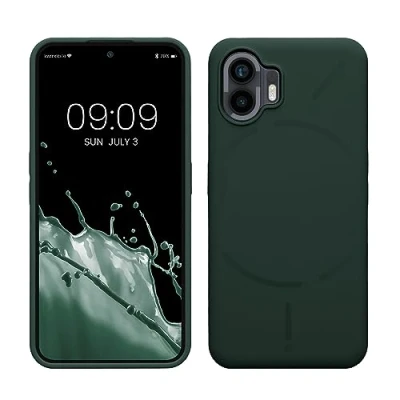 Abbildung von kwmobile Hülle kompatibel mit Nothing Phone (2) Silikon Handy Case Handyhülle weiche Oberfläche kabelloses Laden Moosgrün