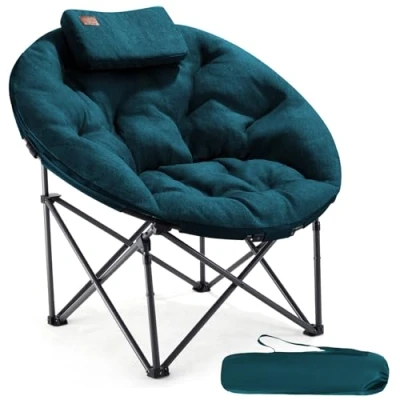 Abbildung von EVER ADVANCED Luxus Moonchair XXL Campingstuhl Faltbar 150KG Belastbar Rund Klappstuhl Dick Gepolstert, Übergroßer Campingsessel Extra Breit für Outdoor Camping Garten Balkon Indoor, Grün