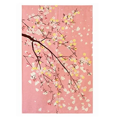 Abbildung von LIGICKY Japanische Noren Lang Vorhang Tür Tapisseri Fliegen Insektenvorhang Raumteiler Rosa 33x59 inch（Kirschblüte）