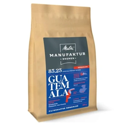 Abbildung von Melitta Manufaktur Kaffee Guatemala Natural, Spezialitäten Kaffee, 250g, Filterkaffee gemahlen, Single Origin Farm sanfte Trommelröstung, geröstet in Deutschland, Stärke 3