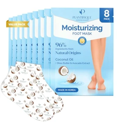 Abbildung von Plantifique Koreanische Fußmaske Socken, 8 Paar mit Box Fusspflege Hornhaut Socken für Trockene Füße und Rissige Fersen Hornhautentferner Korean Foot Mask