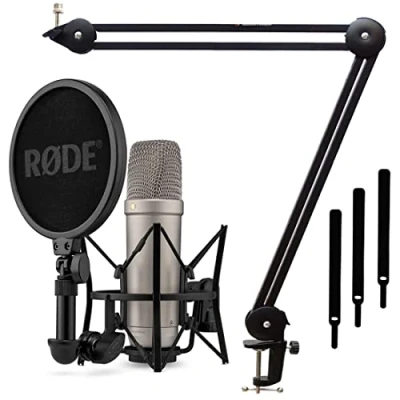 Abbildung von Rode NT1 5th Generation XLR USB Studio Mikrofon Silber + keepdrum MS138 BK Gelenkarm Stativ Schwarz