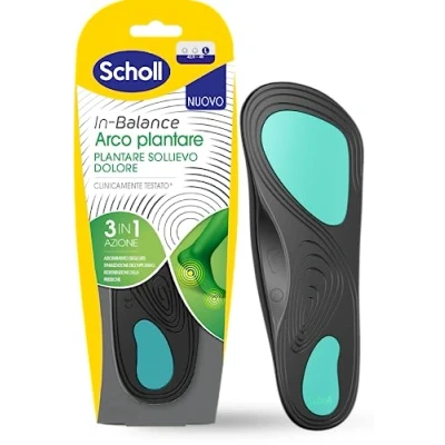 Abbildung von Scholl In Balance Arch, schmerzlinderndes Fußbett, orthopädische Flachfußsohlen, doppellagige, dämpfende Gel Einlegesohlen mit flexibler Unterstützung, Größe L (42,5—45), 1 Paar