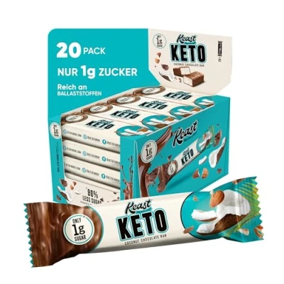 Abbildung von KETOFABRIK Low Carb Keto Riegel ohne Zuckerzusatz Kokos [20 x 35g] Nur 1g Zucker pro Süßigkeiten Zuckerfreie vegan