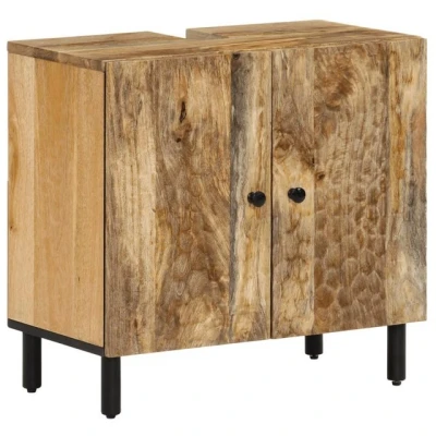 Abbildung von vidaXL Waschbeckenunterschrank, Waschbeckenschrank mit viel Stauraum, Waschtischunterschrank Eisenbeinen, Badschrank Badezimmerschrank, Massivholz Mango
