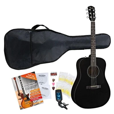 Abbildung von Fender CD 60 BK Set Westerngitarre (mit Tasche, Clip Tuner, Gitarrenschule mit &amp; DVD, Saiten und Plektren) Schwarz