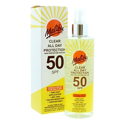 Abbildung von Malibu All Day High Protection Water Resistant Dry Feel LSF 50 Sun Screen Clear Spray, 250 ml