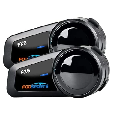 Abbildung von Fodsports FX6 Motorrad Bluetooth Headset 2 Packung, Motorradhelm Intercom mit 40mm HD Lautsprecher, Gegensprechanlage Mehrfache Rauschunterdrückung, Kommunikationssystem für 6 Fahrer 1000m