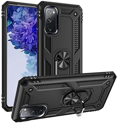 Abbildung von Verco Hybrid Armor Shiel Case für Samsung Galaxy S20 FE Hülle, extrem robust mit Magnet Fingerring Halter Handyhülle 5G Panzerhülle, Schwarz