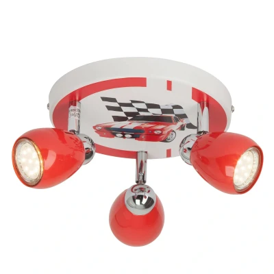 Abbildung von Brilliant LED Deckenstrahler RACING, wechselbar, Warmweiß, Spotrondell rot/weiß schwarz, 3 x GU10 max. 3W, 11cm Höhe, Metall