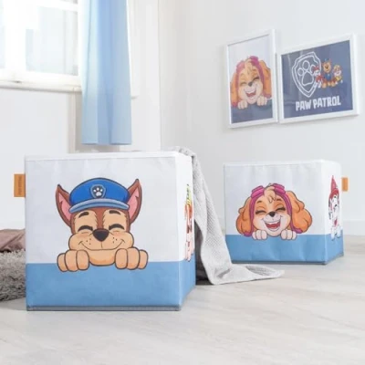 Abbildung von roba® Aufbewahrungsbox Paw Patrol für Kinder Faltbox Kinderegale 27 x cm (2er Set), Spielzeugbox mit Hunden Chaise, Marshall, Skye &amp; Rubble Pflegeleicht