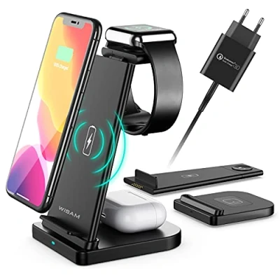Abbildung von Wisam Smartphone Dockingstation Wisam® 3 in 1 Multifunktion 15W QI Ladestation für Airpods Pro Apple, Steckverbindung