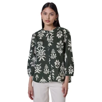 Abbildung von Street One Studio Damen F345674 Gemusterte Baumwollbluse, Desert Pine Green, 46