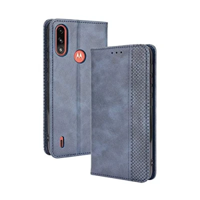 Abbildung von WEIOU Hülle für Motorola Moto E7 Power E7i Case, Premium TPU/PU Leder Klappbar Schutzhülle Tasche Handyhülle mit Standfunktion &amp; Kartensteckplätzen, Blau