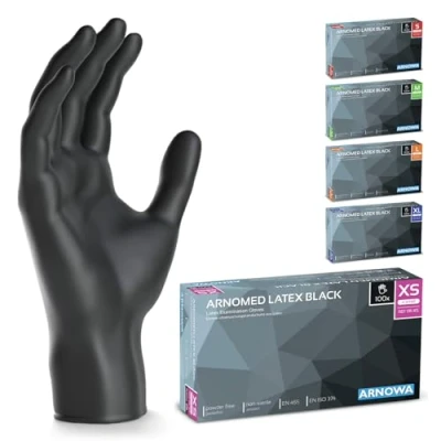Abbildung von 500x ARNOMED Einweghandschuhe XS, Latexhandschuhe Schwarz (5x100 Stk) puderfrei, Handschuhe Latex Einweg, Putzhandschuhe, Handschuhe, Einmal /Einweg S, M, L &amp; XL