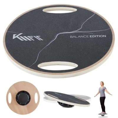 Abbildung von KM Fit Balance Board rund Therapie Kreisel aus Holz Gleichgewichtstrainer mit Handgriffen Indoorboard, Wackelbrett für Koordinationstraining Kraft &amp;
