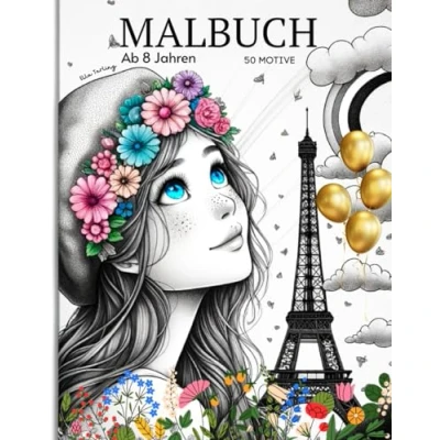 Abbildung von Malbuch für Mädchen ab 8 Jahre Das Geschenk &amp; Teenager: 50 entzückende Motive (Regenbogen, Pferde, Portraits, Tiere Muster) zum Ausmalen zur Beschäftigung