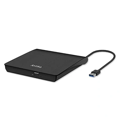 Abbildung von Antika Externer DVD /CD Brenner mit externem CD Laufwerk USB 3.0 +/ RW tragbares Kartenlesegerät Ultra Slim External Disc kompatibel Mac/OS/XP/Vista/Linux/Win7/Win8 , Schwarz