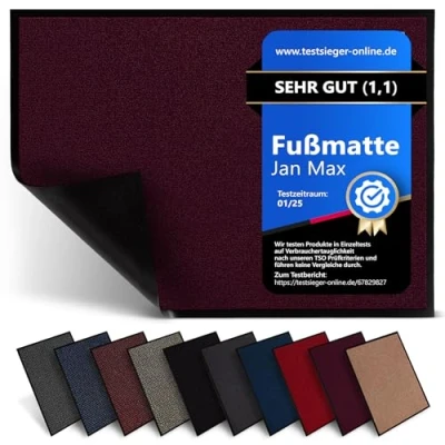 Abbildung von Jan Max Schmutzfangmatte 5 Größen Fußmatte für Innen und Außen Sauberlaufmatte in Brombeere 60 x 90 cm