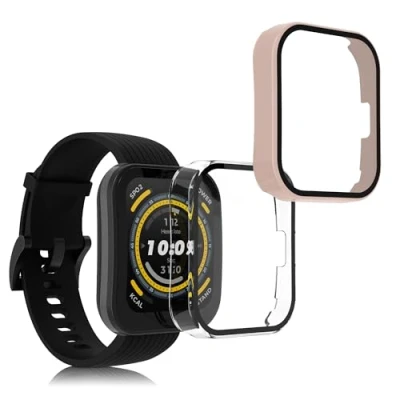 Abbildung von kwmobile 2X Cover kompatibel mit Huami Amazfit Bip 5 Hülle Fullbody Fitnesstracker Case Set aus Glas Transparent Altrosa
