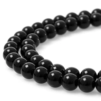 Abbildung von MJDCB Perlen zum Auffädeln 4mm 85 stück Schwarze Akupunktur Steine Halbedelsteine mit Loch Natürliche Lose Runde Steinperlen für Herstellung Schmuck Armbänder Halsketten