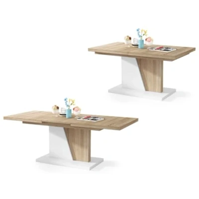 Abbildung von All4All Couchtisch Noel Kaffeetisch Wohnzimmertisch Sofatisch mit Ablagen Esstisch Einlegeplatte ausklappbar 120x70cm 05 Sonoma Eiche + Weiß