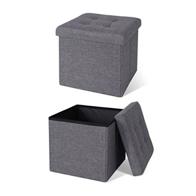 Abbildung von dibea Sitzhocker faltbar max 300 kg Leinen, 38x38x38 cm grau