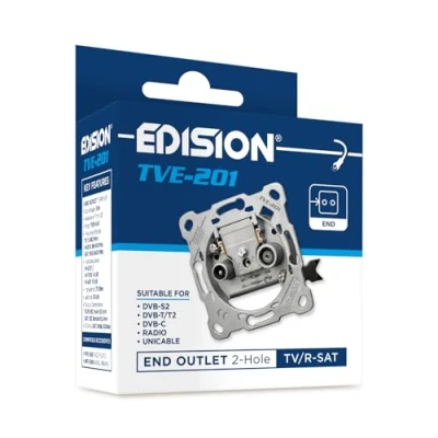 Abbildung von EDISION Antennendose SAT Universal TVE 201, Enddose Stich TV/R unterputz 2 Loch, geeignet für DVB S2, Unicable, T/T2, Kabel C, Radio, FM, DAB+, DC Pass, Ausgänge