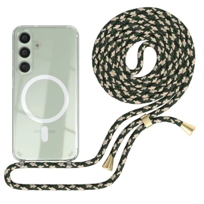 Abbildung von EAZY CASE Handykette kompatibel mit Samsung Galaxy S24 Kette zum Umhängen Stoßfest Handyhülle für Silikon Hülle Band Handytasche Transparent als Fallschutz in Grün Camouflage