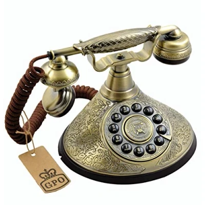 Abbildung von GPO Duchess nostalgisches Vintage drucktastentelefon 1935SPUSH mit Textilschnur Bronze Metall