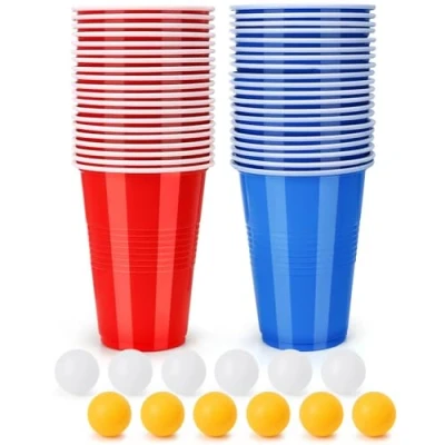 Abbildung von Spyrtb Bierpong Becher Set, Beer Pong Becher, 40 Beerpong Becher(500ML) +12 Tischtennisbälle, Wiederverwendbare, Red Cups Für Party Trinkspiele Camping Geburtstag Hochzeit