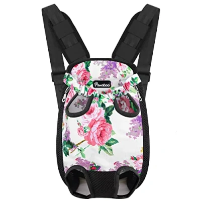 Abbildung von Pawaboo Haustier Rucksack Hund Tragetasche, Verstellbar Beinen heraus Rucksäcke Tragbar Reisetasche, Atmungsaktiv und Bequem Speziell für Klein Mittler Hunde Katzen Welpen, XL, Blumen