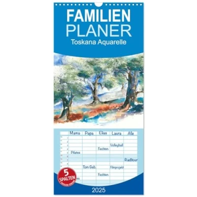 Abbildung von Familienplaner 2025 Toskana Aquarelle mit 5 Spalten (Wandkalender, 21 cm x 45 cm), CALVENDO