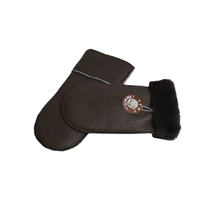 Abbildung von Reissner Lammfelle warme Merino Lammfell Fäustlinge Faust Handschuhe mit nappiertem Leder für Damen und Herren HDS FAUST2 NAP BRA XS mocca braun (Handumfang 15cm)