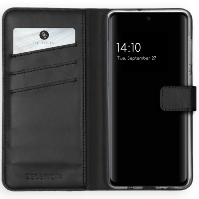 Abbildung von Samsung Galaxy A51 Hülle Echtleder Selencia Klapphülle Handyhülle Schwarz