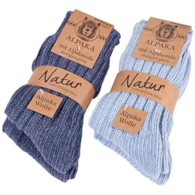 Abbildung von BRUBAKER 4 Paar Alpaka Socken aus 100% Alpakawolle Wintersocken Set für Damen und Herren Blau Größe 47 50