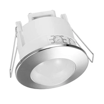 Abbildung von conecto Infrarot Bewegungsmelder Decke innen Unterputz Deckenmontage LED 360 Lichtsteuerung IP20 Dämmerungssensor (1 Stück), Chrom
