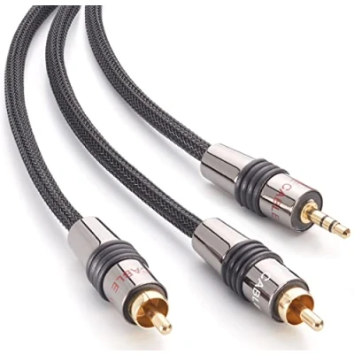 Abbildung von Eagle Cable by INAKUSTIK 10071116 Deluxe Klinkenadapter 3,5mm Klinke &gt; 2 x RCA Anschluss von Smartphones Tablets PC HiFi Verstärker 1,6m in Schwarz fache Abschirmung Geflechtschirm