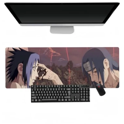 Abbildung von HUYHSD Uchiha Sasuke Itachi Anime XXL Multifunktions Gaming Mauspad, Tastatur rutschfeste Gummiunterseite, Mauspad für Computer (800 x 300 mm)