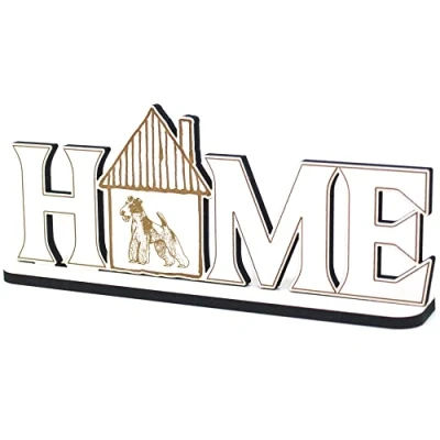 Abbildung von Deko Home Aufsteller Holz Foxterrier 28x12 cm Holzdeko zum Hinstellen Buchstaben Schriftzug Wohnzimmer Tischdeko Dekoration Fensterbank