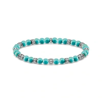 Abbildung von Thomas Sabo Herren Armband Talisman türkis, aus polierten imitierten Türkis Perlen, geschwärzten 925er Sterlingsilber Elementen, Länge: 17 cm, A1923 878 L17